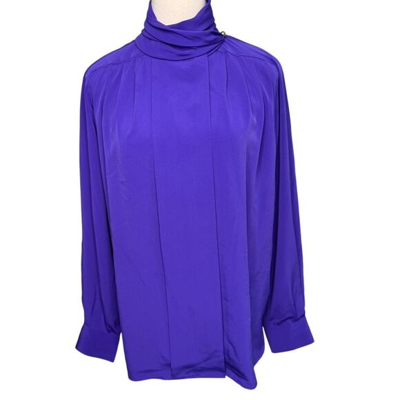 Vintage Foxcroft pleated mock neck royal purple secretary blouse size 10 medium - Picture 10 of 10